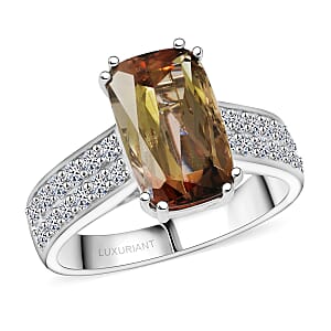 Certified & Appraised AAAA Jenipapo Andalusite and Luxuriant Lab Grown Diamond VS 4.05 ctw Ring in 10K White Gold (Size 6.0) 