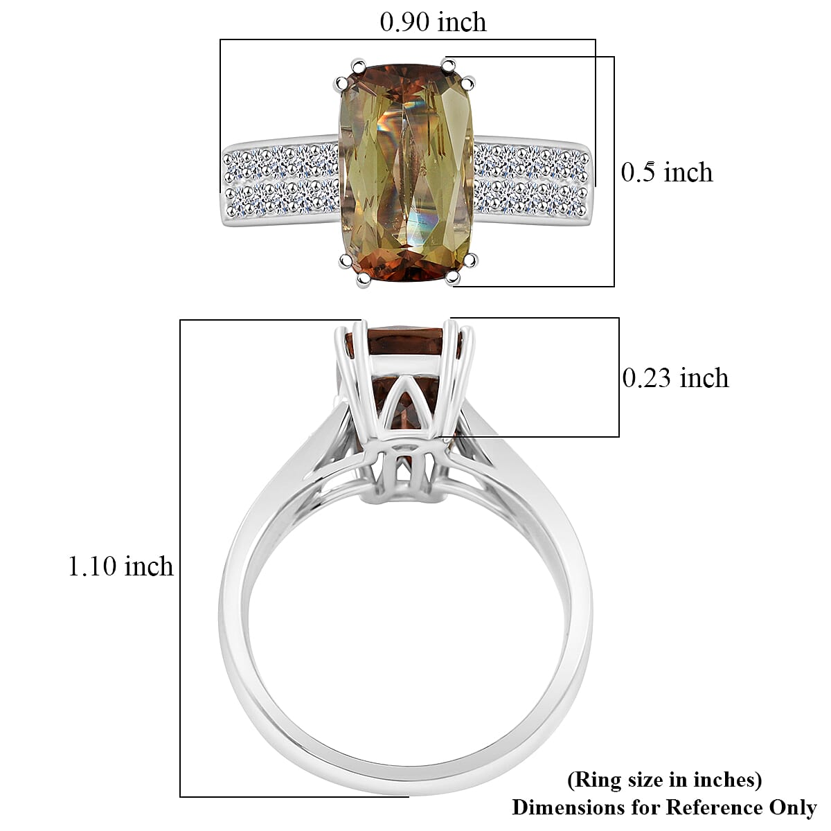 Certified & Appraised AAAA Jenipapo Andalusite and Luxuriant Lab Grown Diamond VS 4.05 ctw Ring in 10K White Gold (Size 7.0)  image number 5
