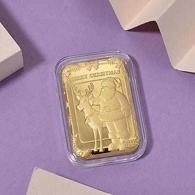 24K Golden Santa & Reindeer Christmas Celebration Emboss Sheet 10mg