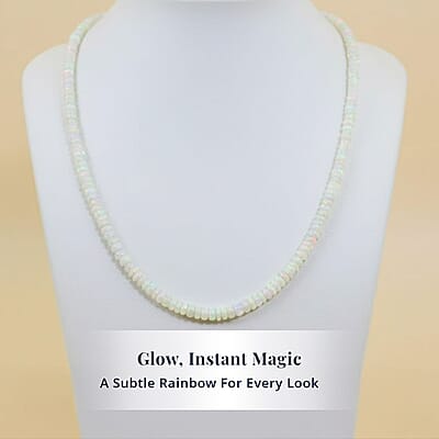 D'Joy AAA Premium Ethiopian Welo Opal 50.00 ctw Beaded Graduated Necklace in 18K Vermeil Yellow Gold Over Sterling Silver 18-20 Inches