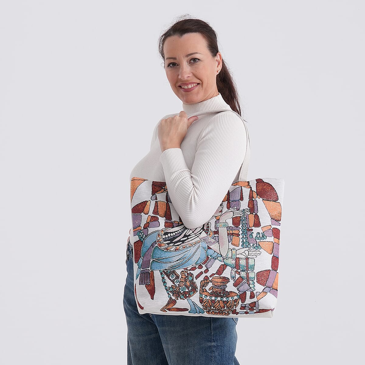 La Marey Multi Color Girl Design Tote Bag image number 2