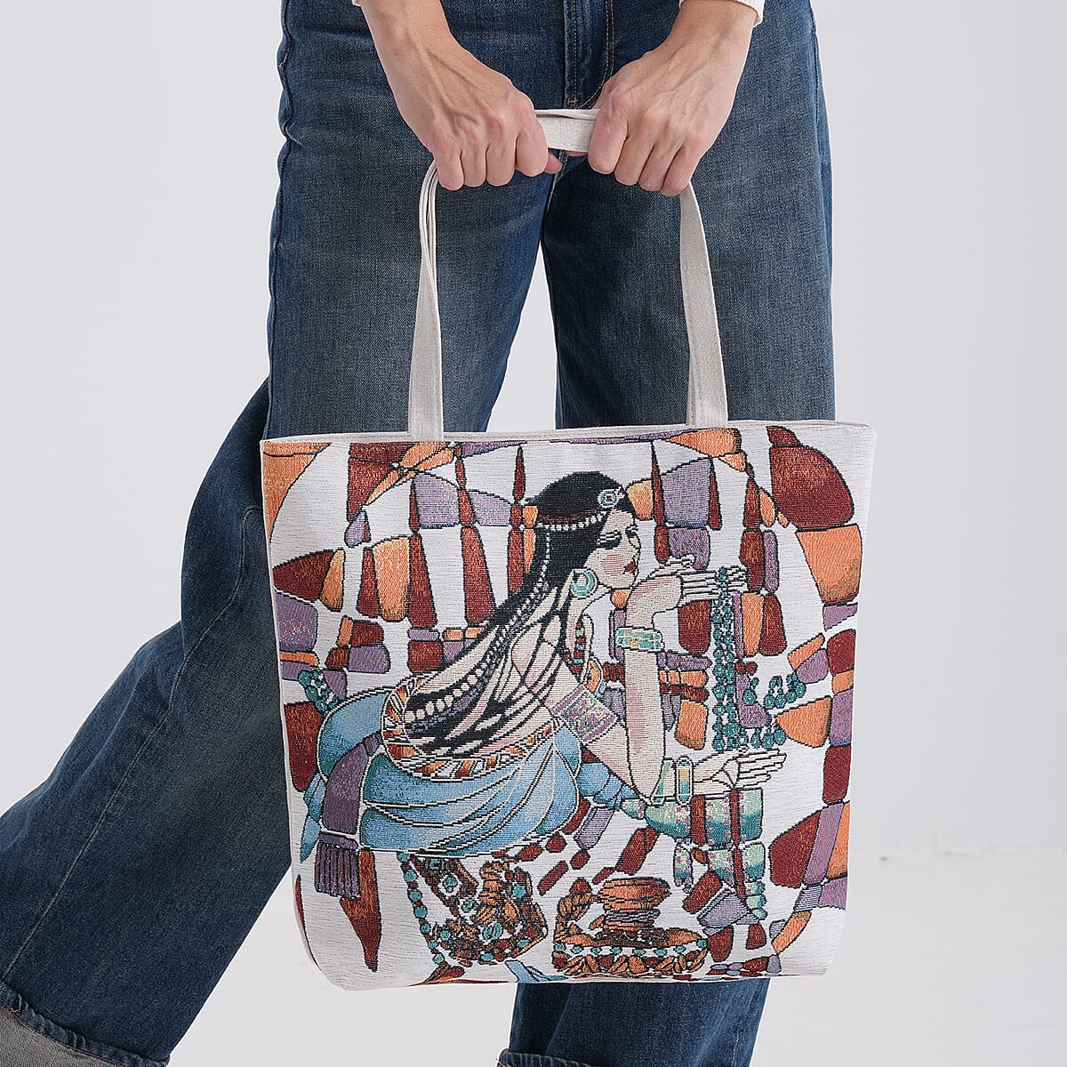 La Marey Multi Color Girl Design Tote Bag image number 3