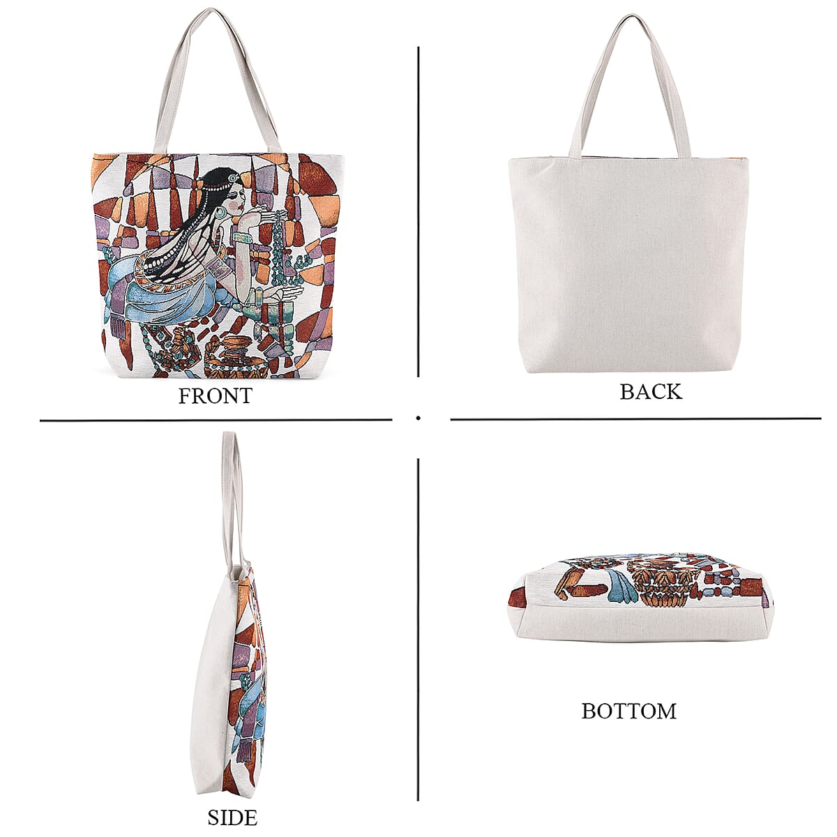 La Marey Multi Color Girl Design Tote Bag image number 4