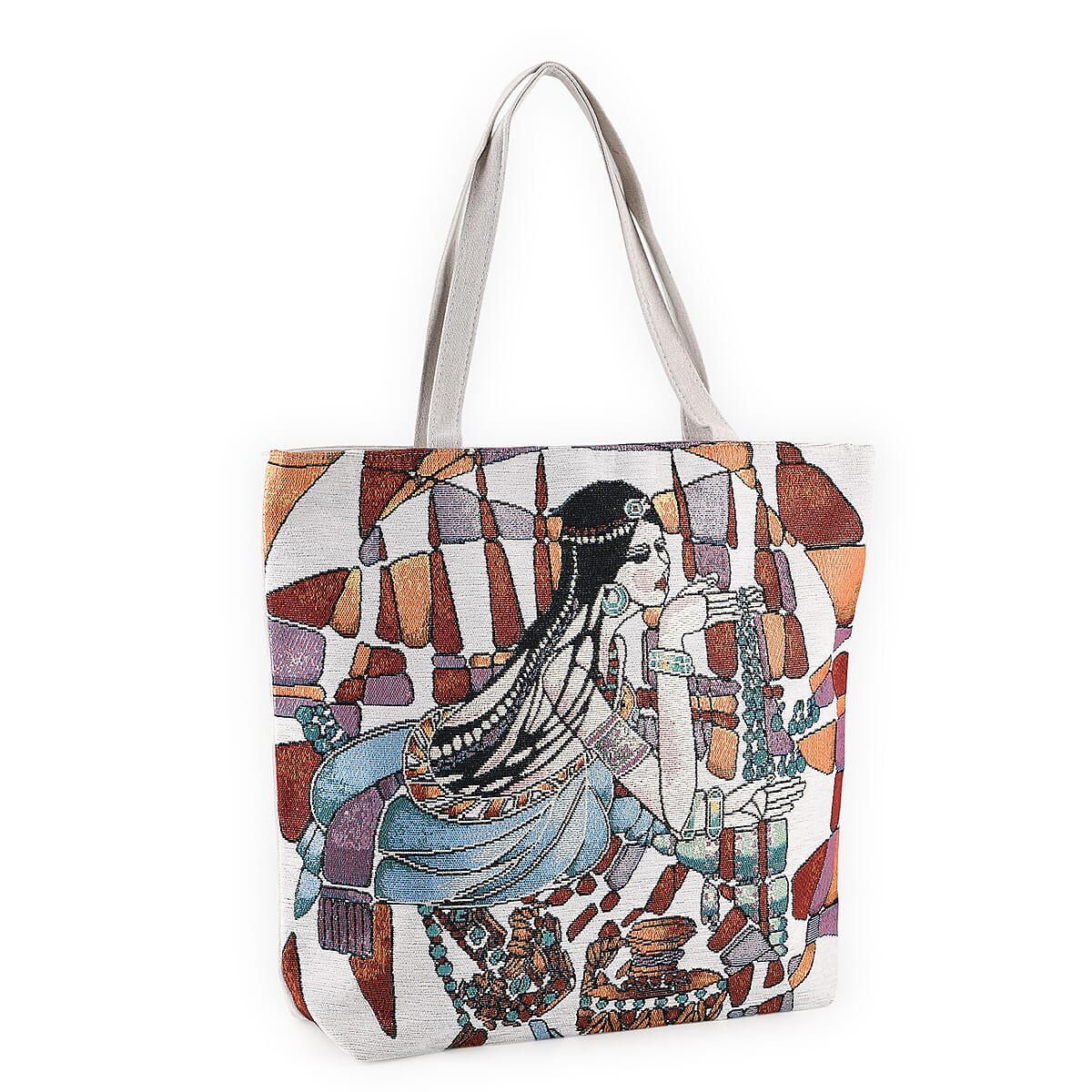 La Marey Multi Color Girl Design Tote Bag image number 7
