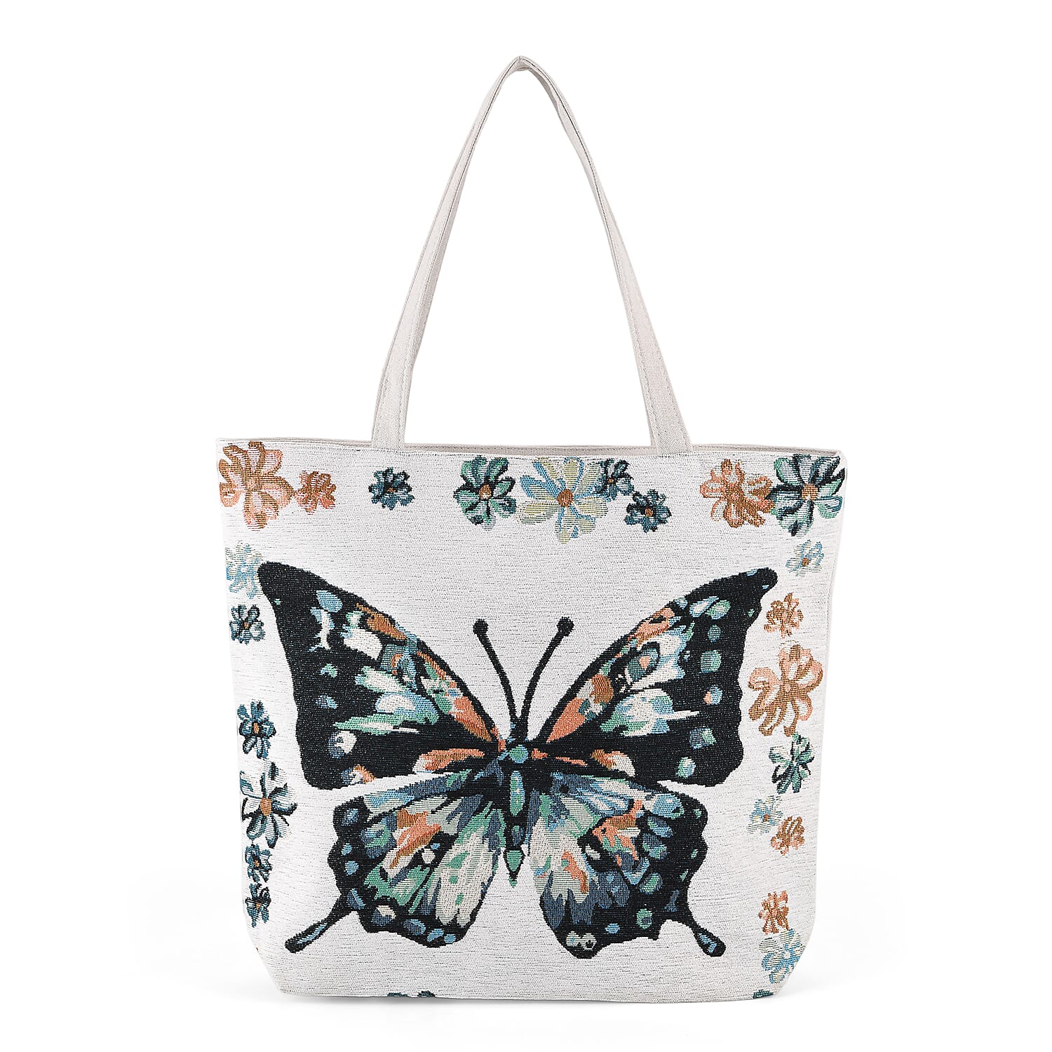 La Marey White Butterfly Design Tote Bag