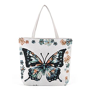 La Marey White Butterfly Design Tote Bag