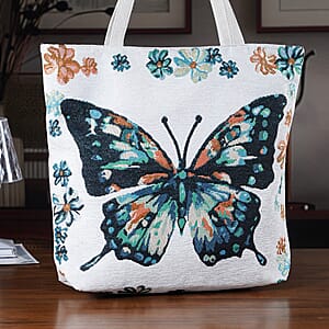La Marey White Butterfly Design Tote Bag
