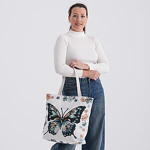 La Marey White Butterfly Design Tote Bag