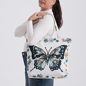 La Marey White Butterfly Design Tote Bag