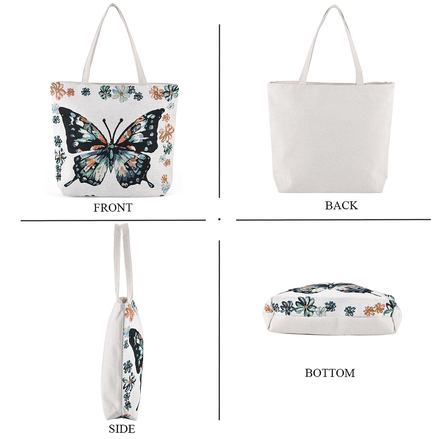 La Marey White Butterfly Design Tote Bag