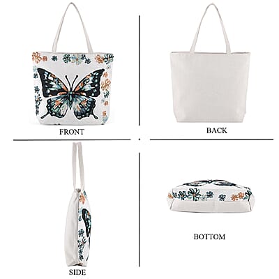 La Marey White Butterfly Design Tote Bag