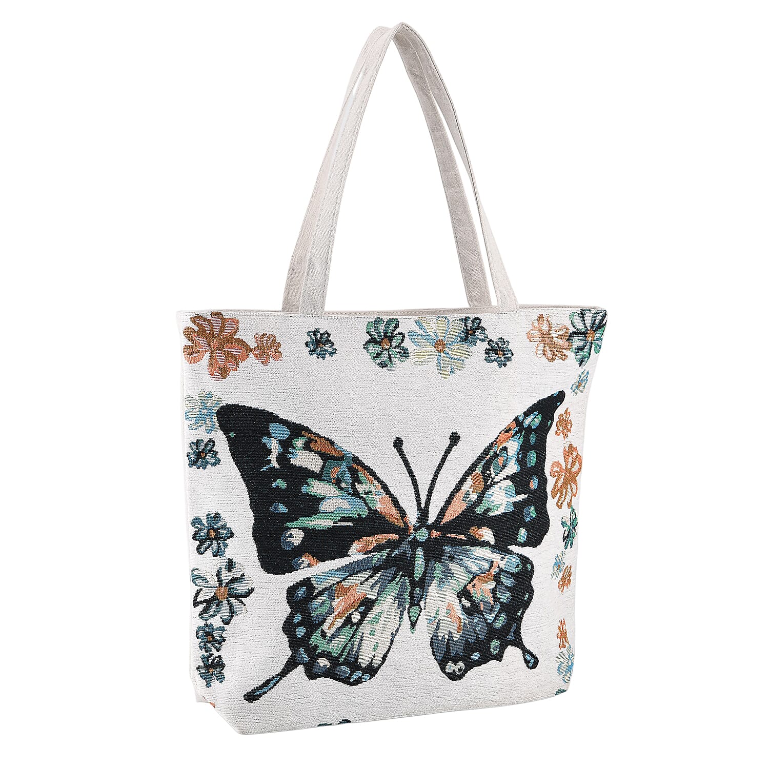 La Marey White Butterfly Design Tote Bag