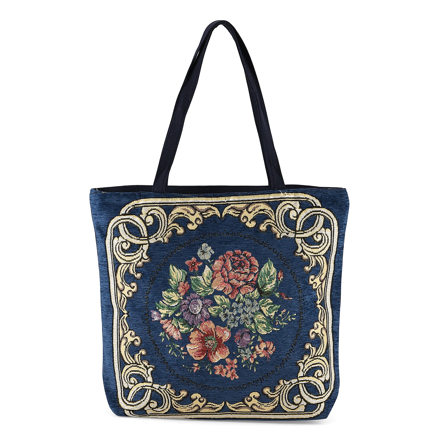 La Marey Navy Floral Pattern Tote Bag