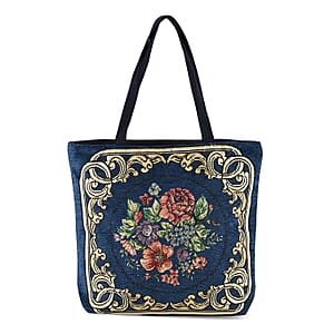 La Marey Navy Floral Pattern Tote Bag