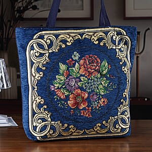 La Marey Navy Floral Pattern Tote Bag