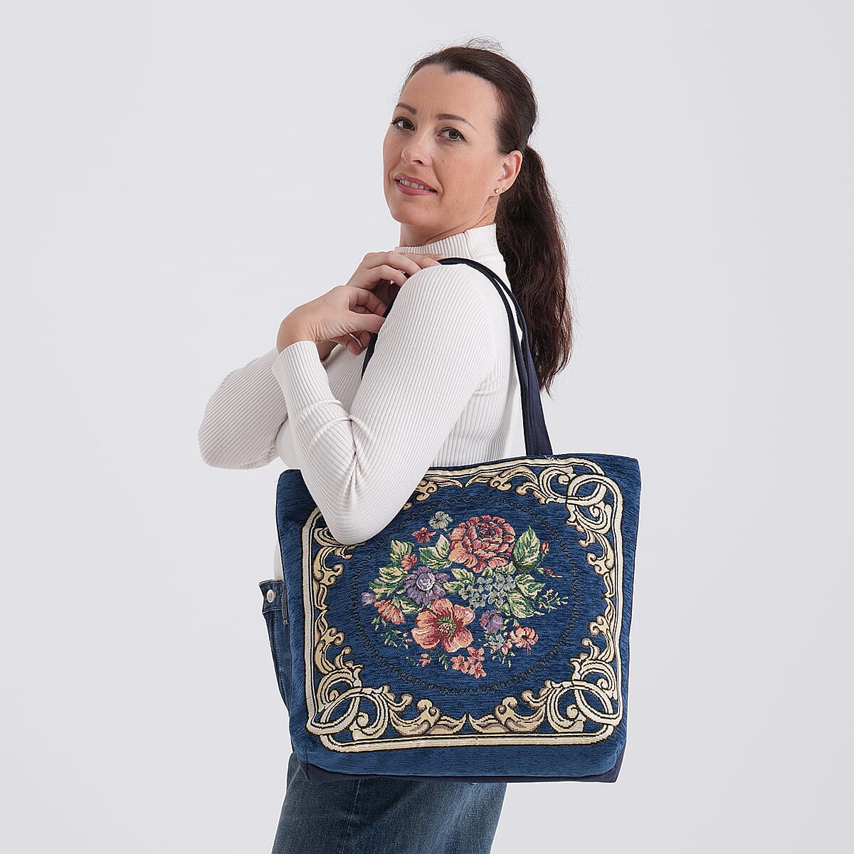 La Marey Navy Floral Pattern Tote Bag image number 2