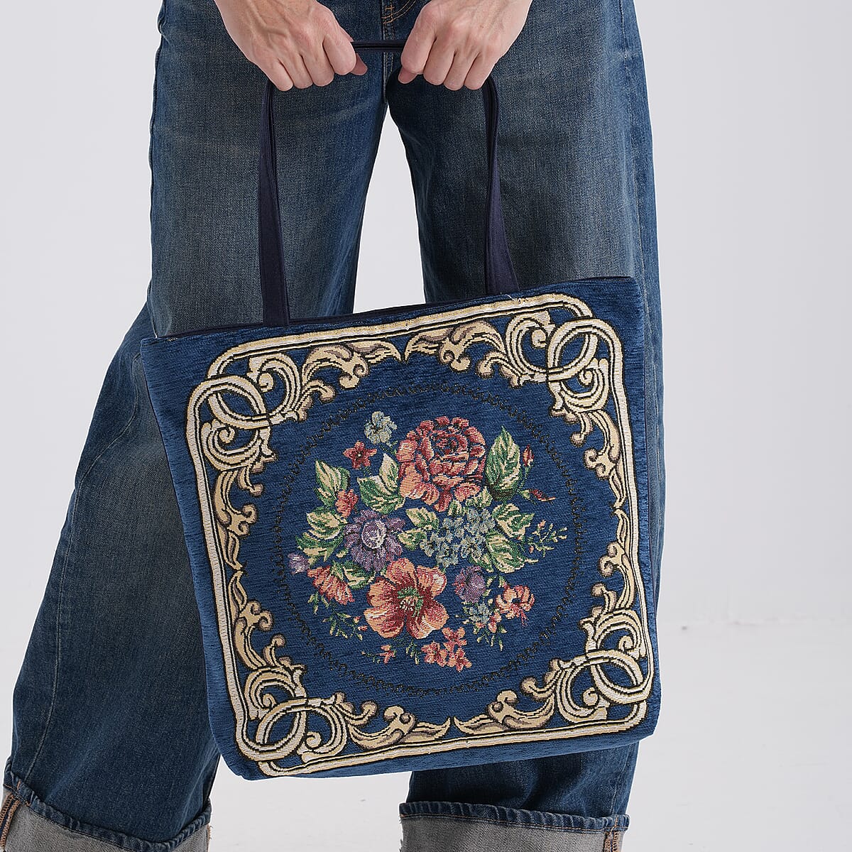 La Marey Navy Floral Pattern Tote Bag image number 3