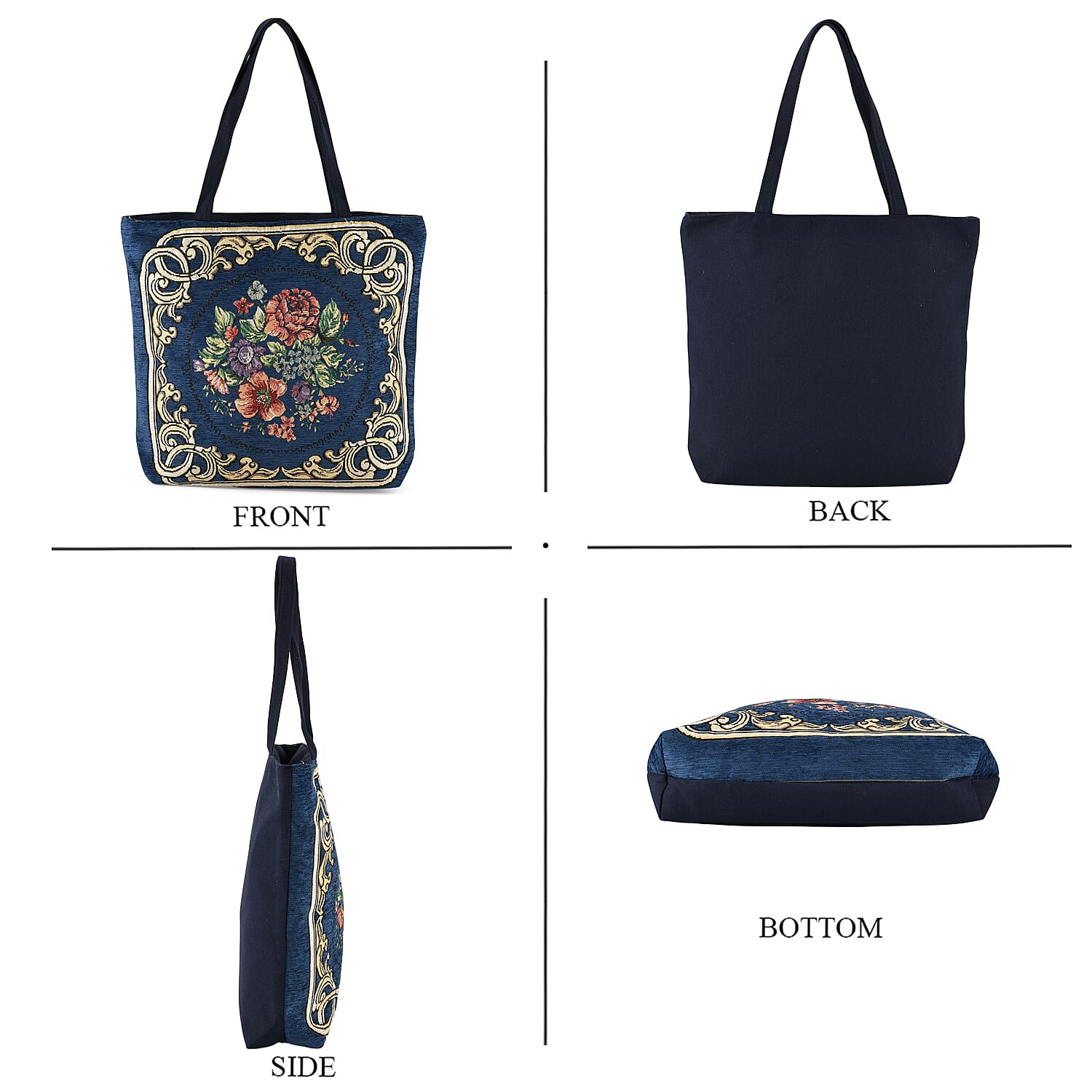 La Marey Navy Floral Pattern Tote Bag