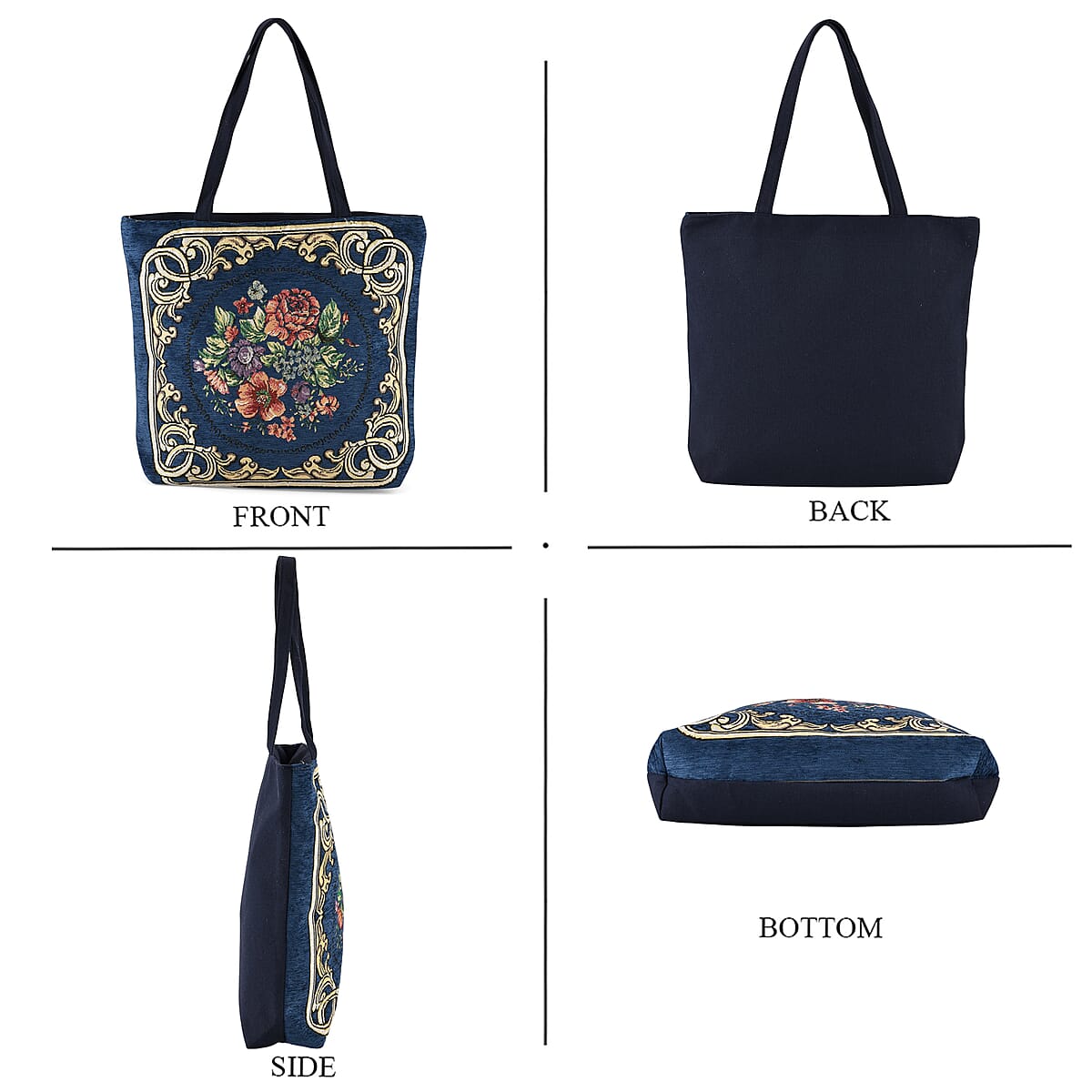 La Marey Navy Floral Pattern Tote Bag image number 4