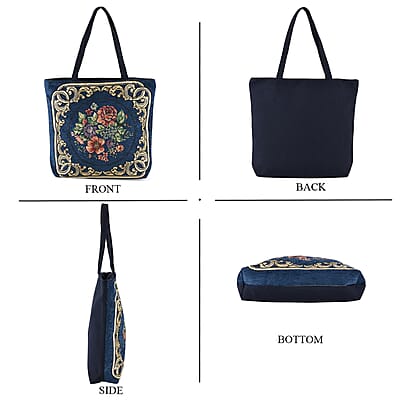 La Marey Navy Floral Pattern Tote Bag