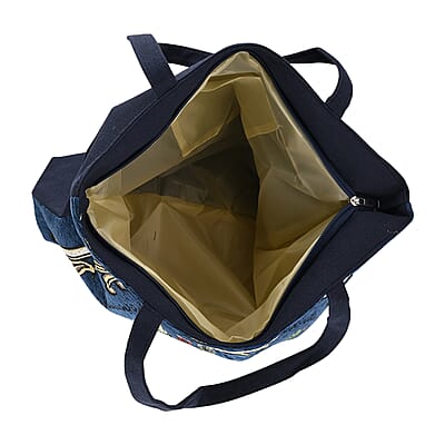 La Marey Navy Floral Pattern Tote Bag