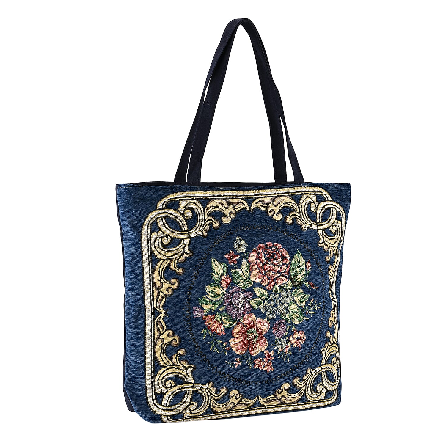 La Marey Navy Floral Pattern Tote Bag
