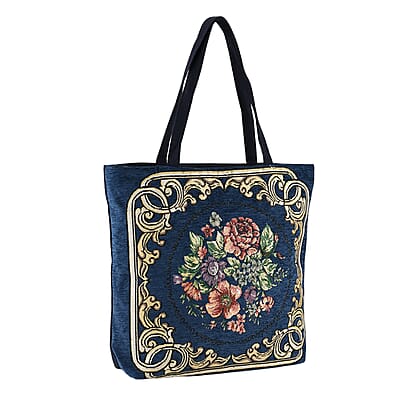 La Marey Navy Floral Pattern Tote Bag