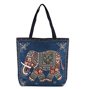 La Marey Blue Elephant Design Tote Bag