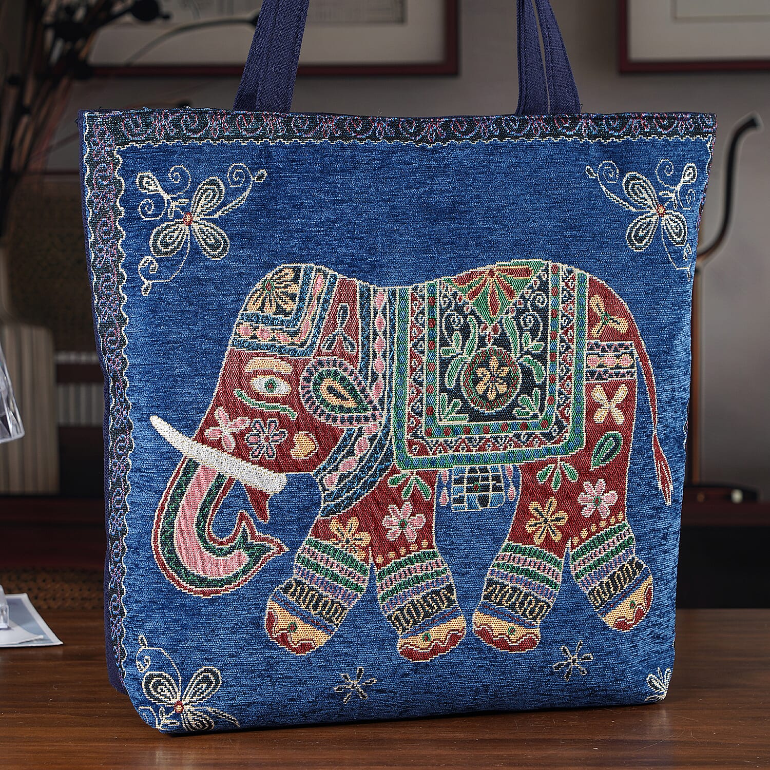 La Marey Blue Elephant Design Tote Bag