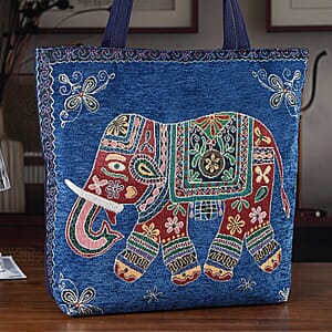 La Marey Blue Elephant Design Tote Bag