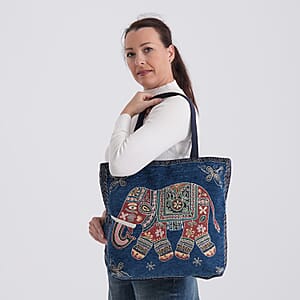 La Marey Blue Elephant Design Tote Bag