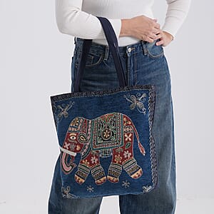 La Marey Blue Elephant Design Tote Bag