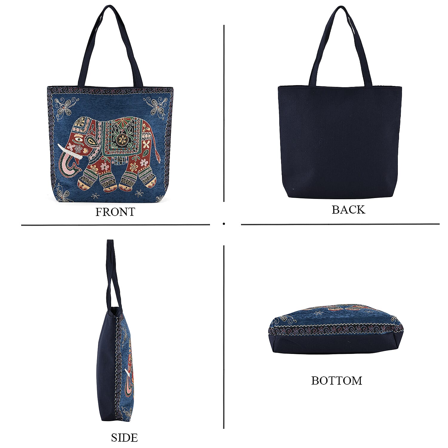 La Marey Blue Elephant Design Tote Bag