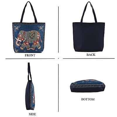 La Marey Blue Elephant Design Tote Bag