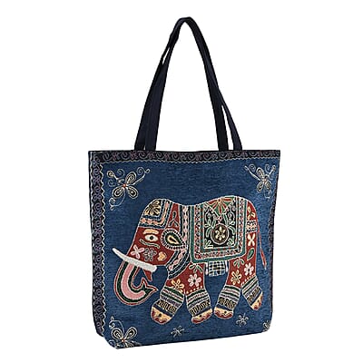 La Marey Blue Elephant Design Tote Bag