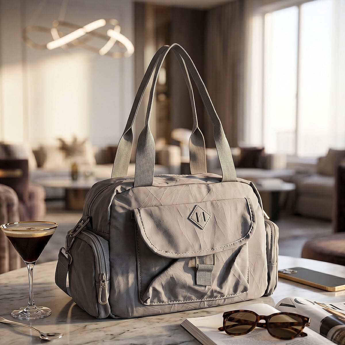 La Marey Gray Nylon Crossbody Bag with Shoulder Strap image number 1