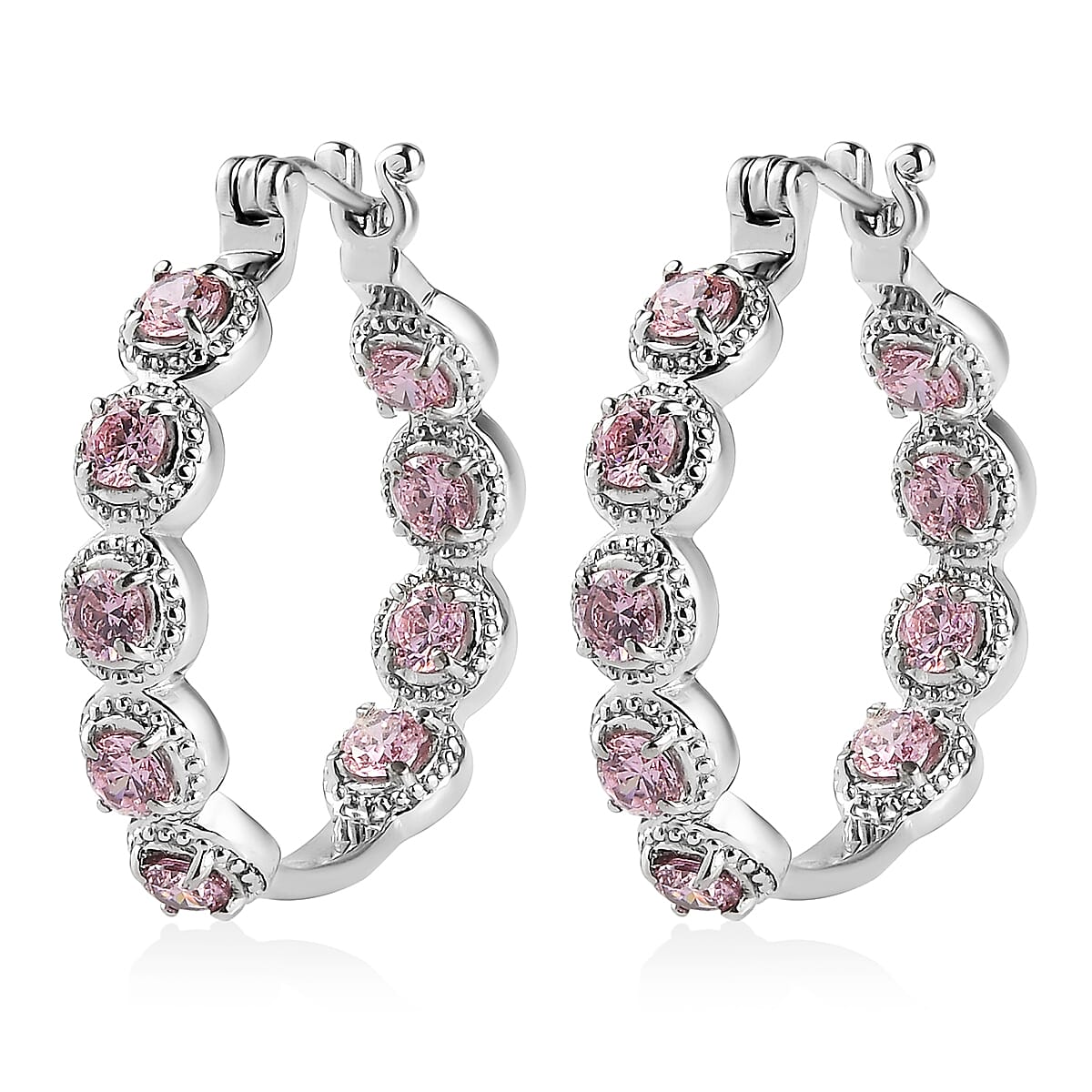 EverTrue Simulated Pink Diamond Earrings in Stainless Steel image number 3