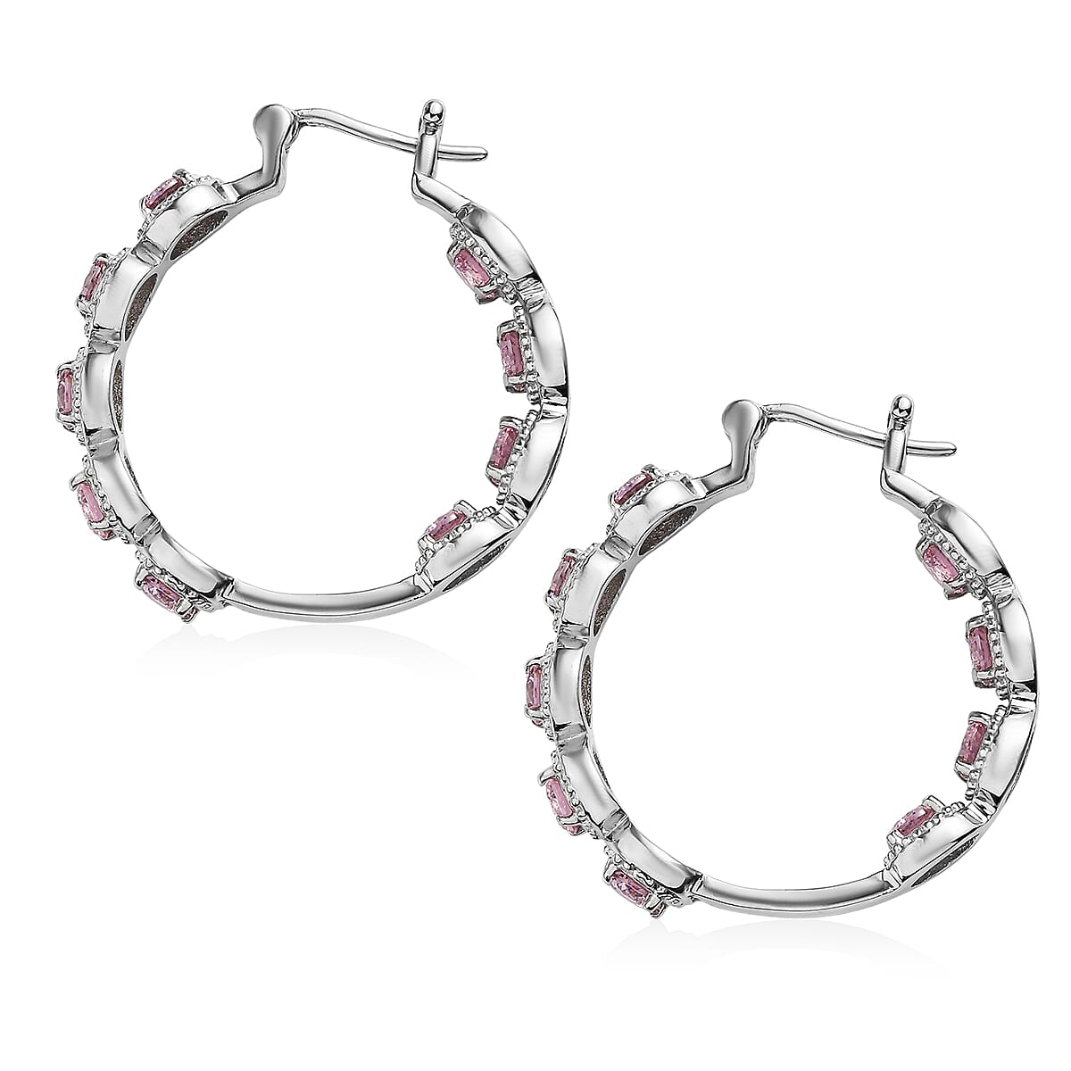 EverTrue Simulated Pink Diamond Earrings in Stainless Steel image number 4