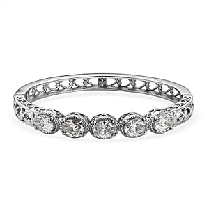 EverTrue Simulated Diamond Bangle Bracelet in Stainless Steel (6.50 In)