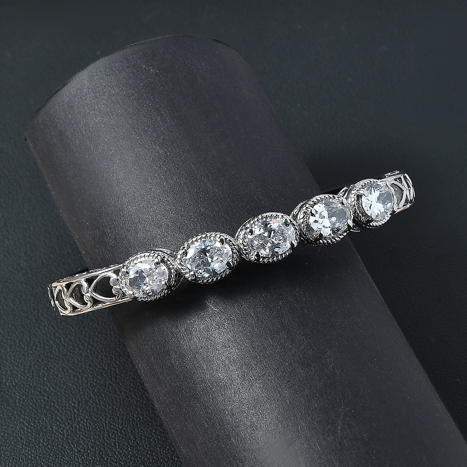 EverTrue Simulated Diamond Bangle Bracelet in Stainless Steel (6.50 In)
