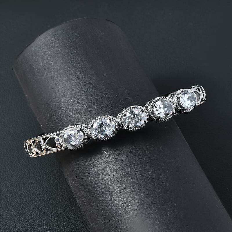 EverTrue Simulated Diamond Bangle Bracelet in Stainless Steel (6.50 In)