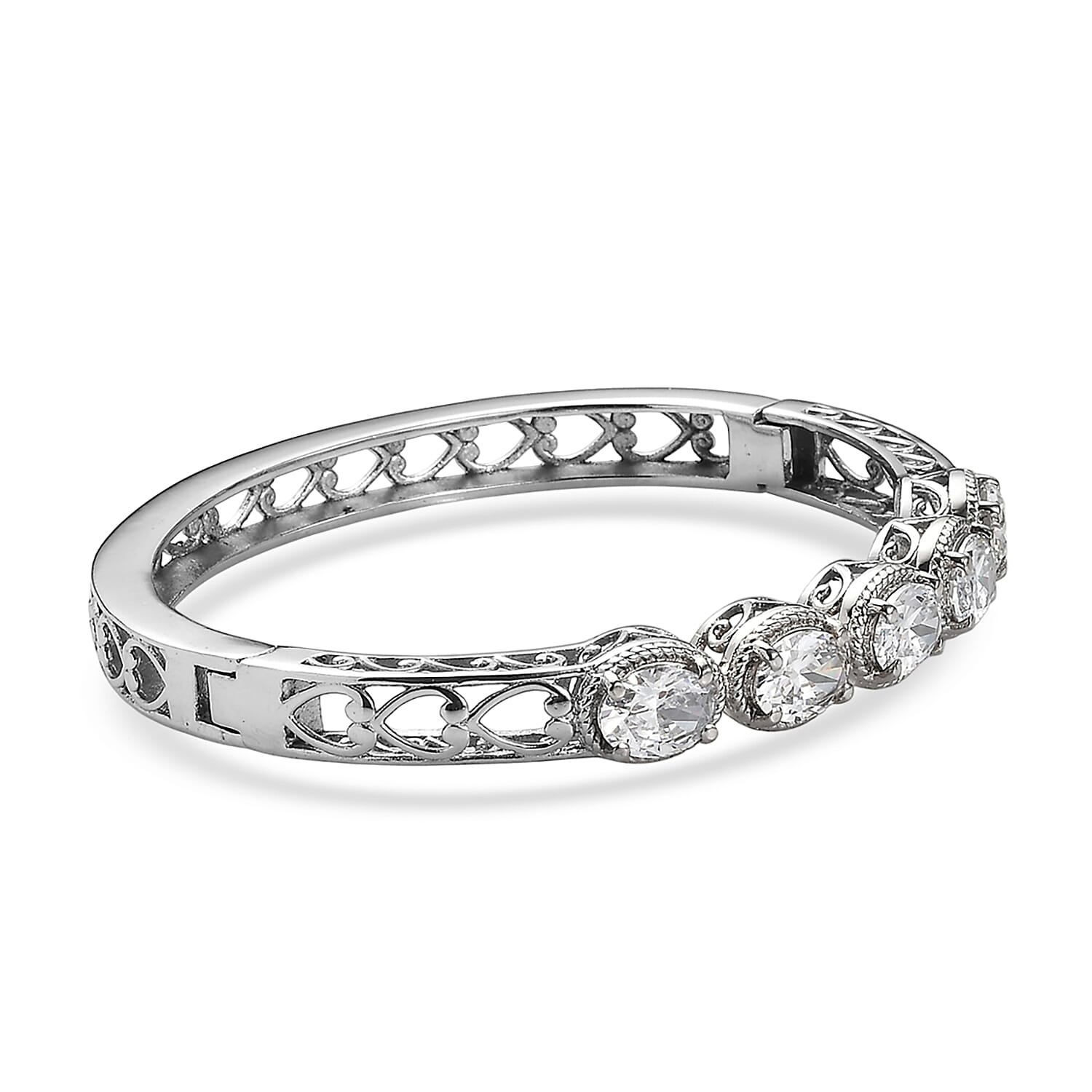 EverTrue Simulated Diamond Bangle Bracelet in Stainless Steel (6.50 In)