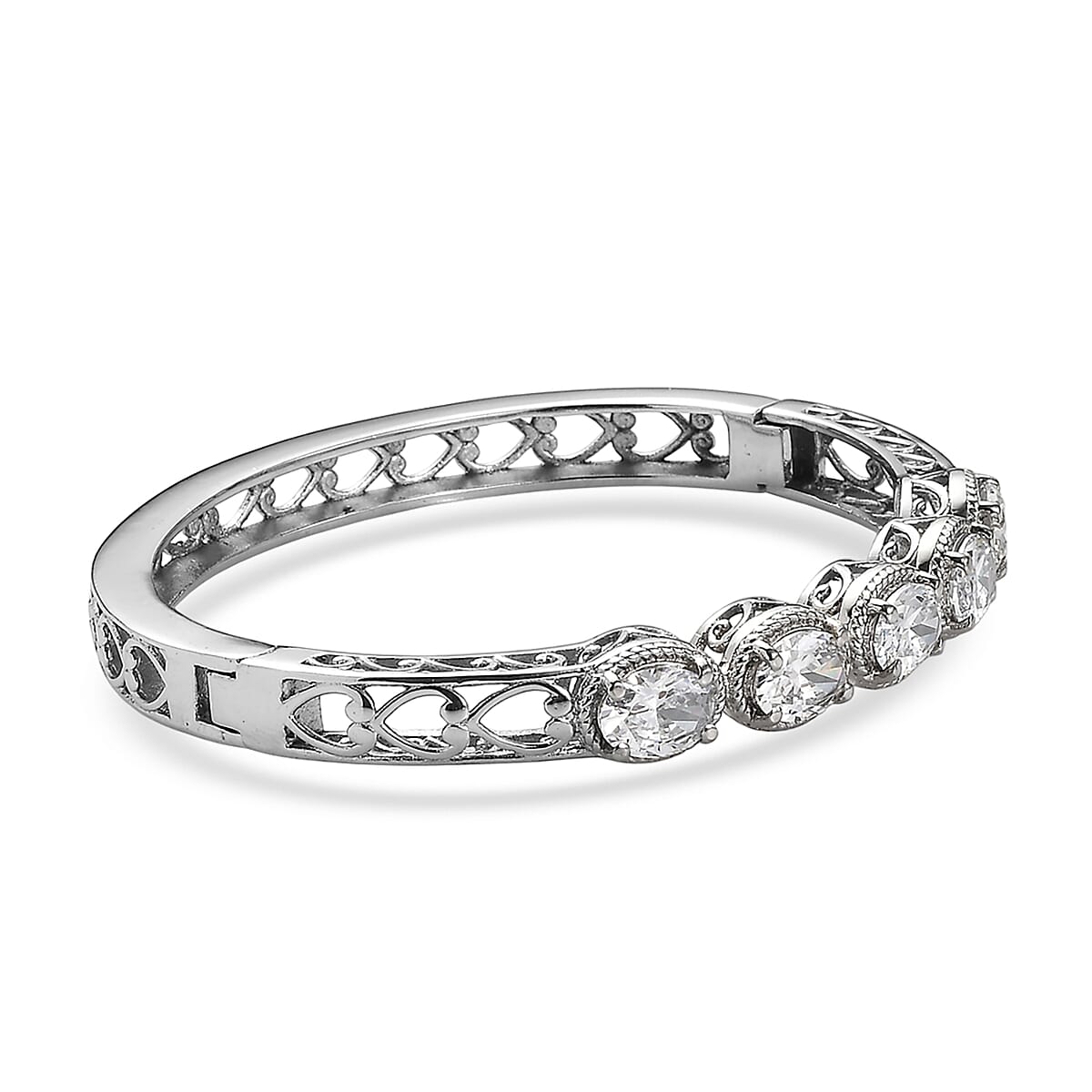 EverTrue Simulated Diamond Bangle Bracelet in Stainless Steel (6.50 In) image number 3