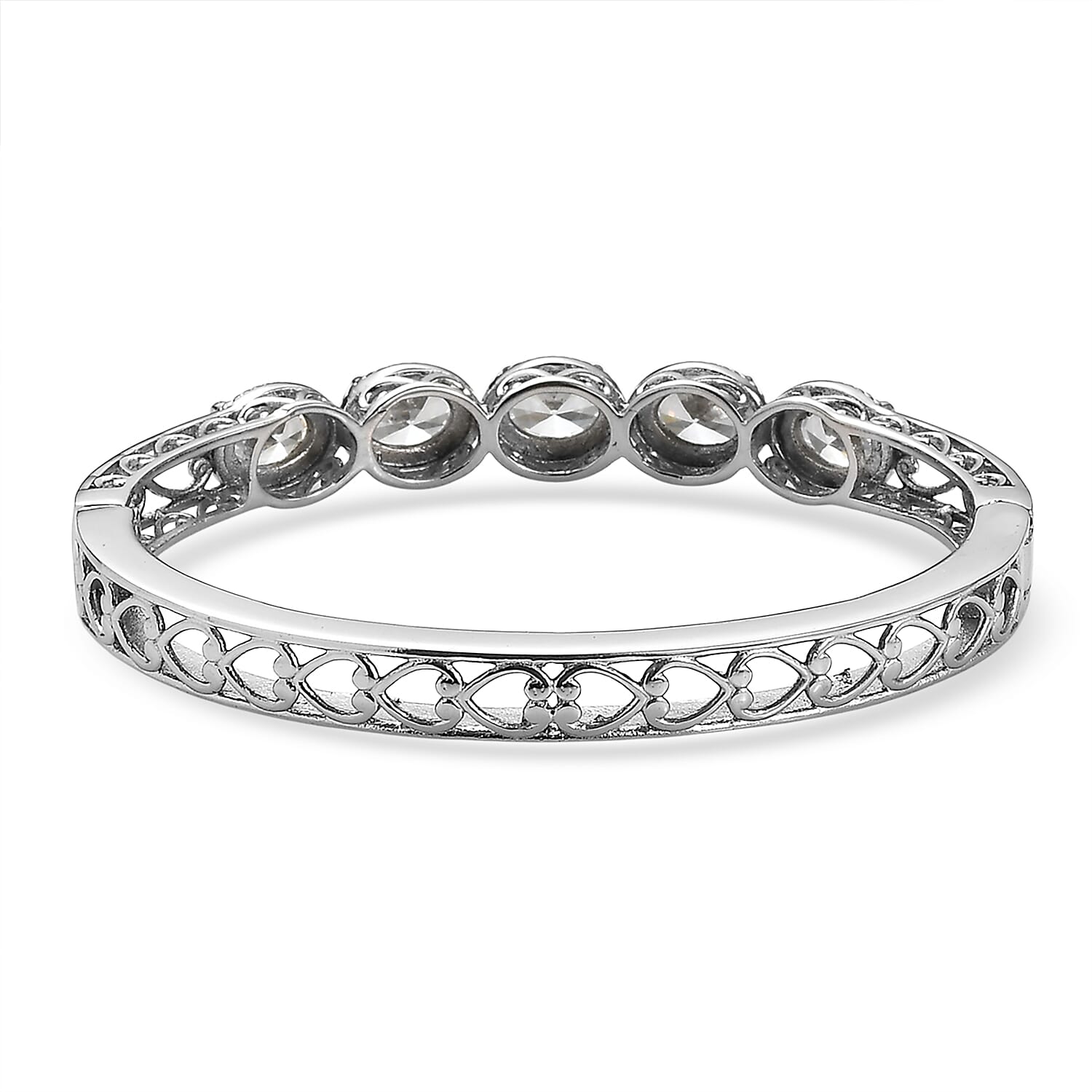 EverTrue Simulated Diamond Bangle Bracelet in Stainless Steel (6.50 In)