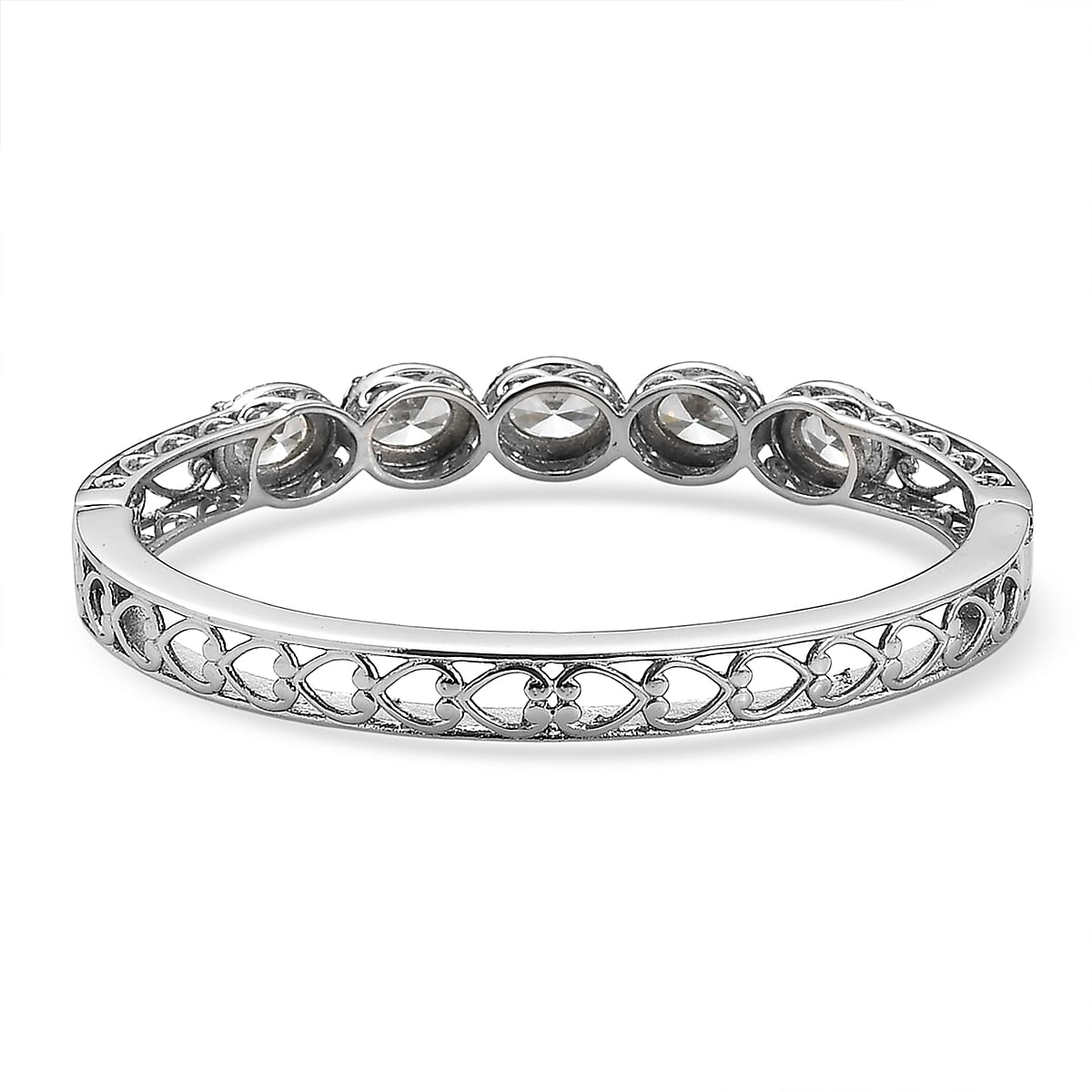 EverTrue Simulated Diamond Bangle Bracelet in Stainless Steel (6.50 In) image number 4