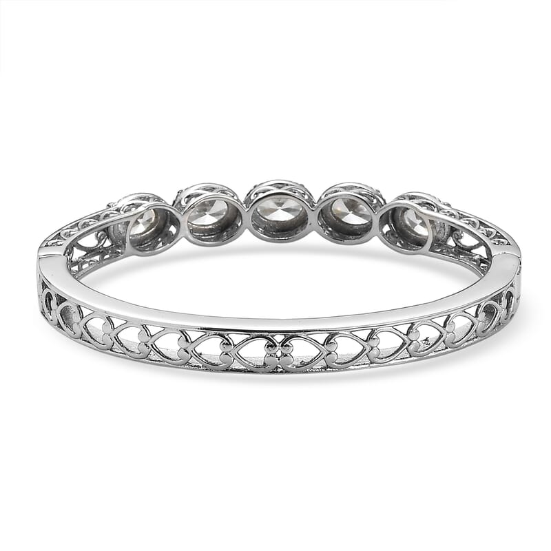 EverTrue Simulated Diamond Bangle Bracelet in Stainless Steel (6.50 In)