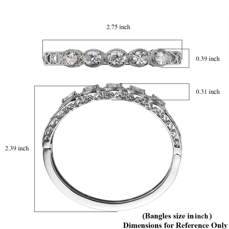 EverTrue Simulated Diamond Bangle Bracelet in Stainless Steel (6.50 In)