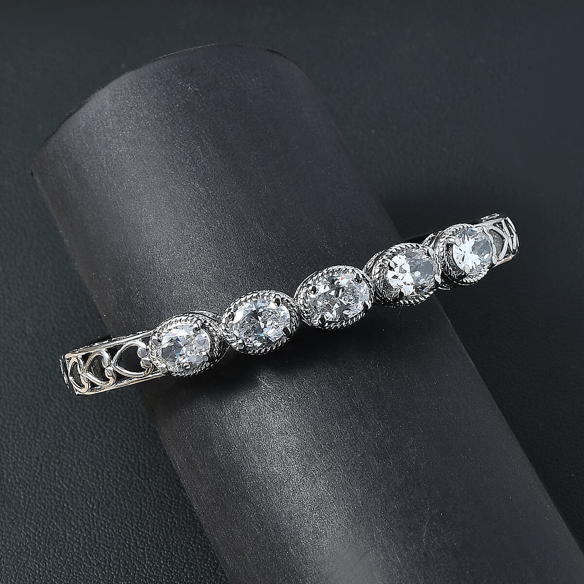 EverTrue Simulated Diamond Bangle Bracelet in Stainless Steel (7.25 In) image number 1