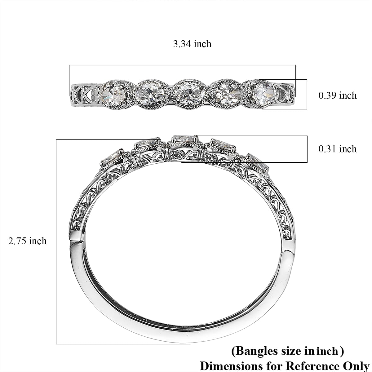 EverTrue Simulated Diamond Bangle Bracelet in Stainless Steel (8.0 In) image number 5