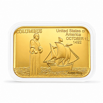 24K Gold Voyage of Discovery – Columbus Legacy Tribute Embossed Sheet (31x45.5mm) 10mg - Product card gallery slide 1 (10178332000569)